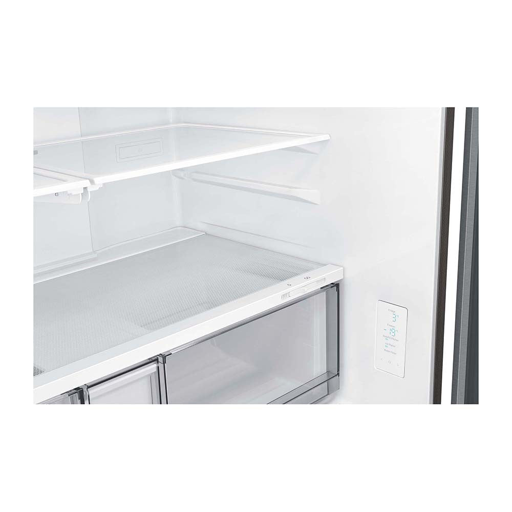 Samsung 649L French Door Refrigerator SRF7300SA, Glass shelf and vegetable crisper drawer view