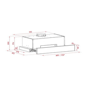 Airvolution ASL90DR2S 90cm Slideout Rangehood, Dimensions