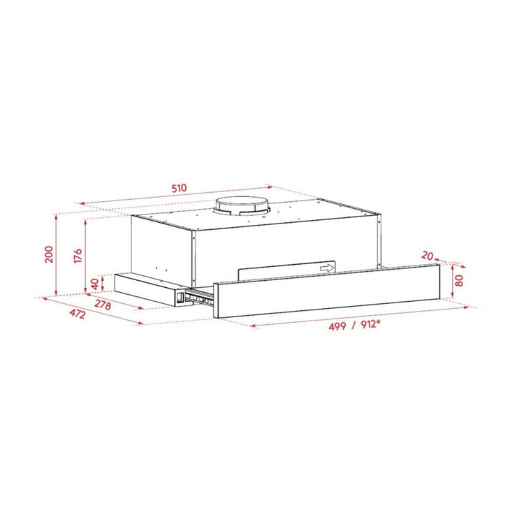 Airvolution ASL90DR2S 90cm Slideout Rangehood, Dimensions