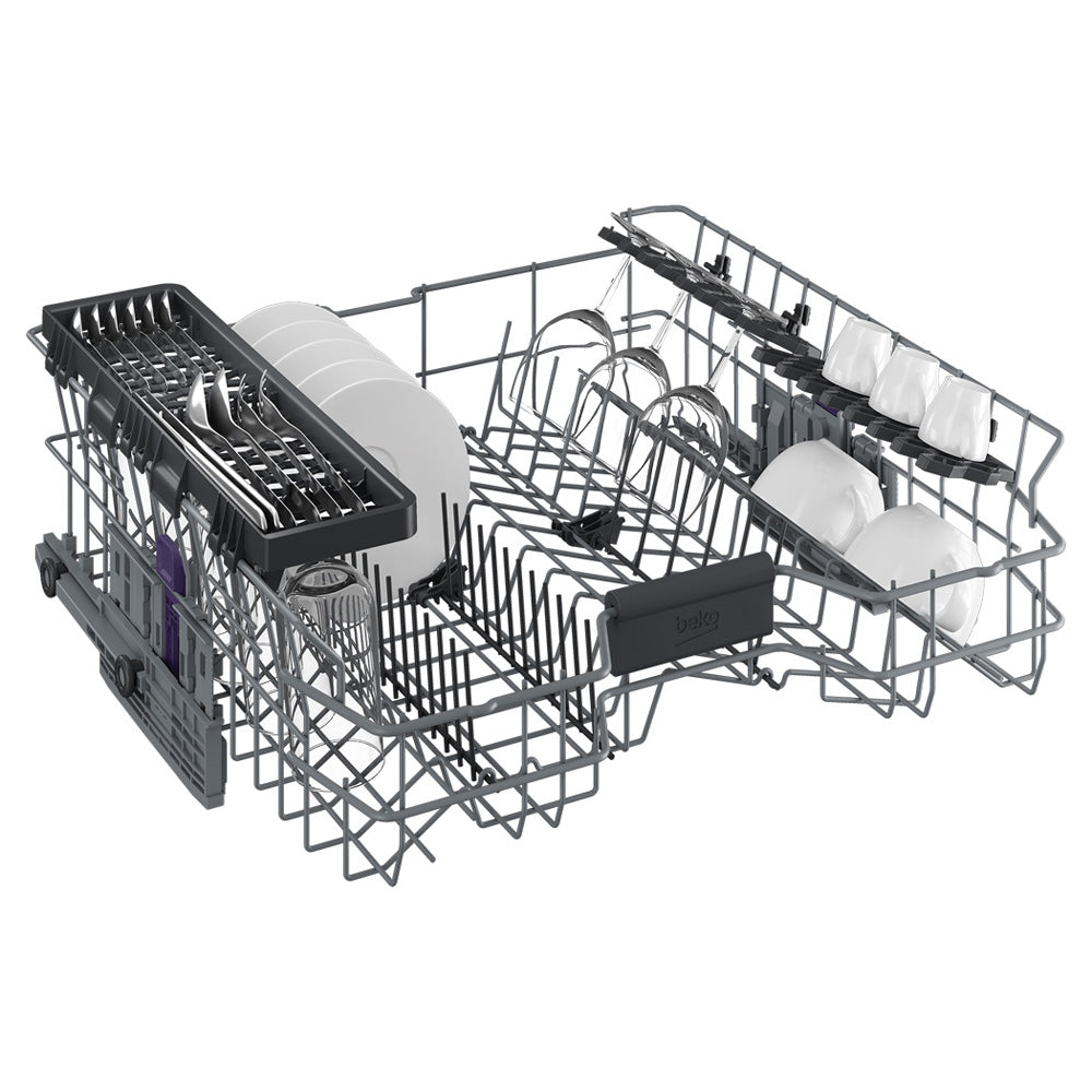 Beko BDF1410X Stainless Steel 14-place Settings Freestanding Dishwasher, Cutlery basket view