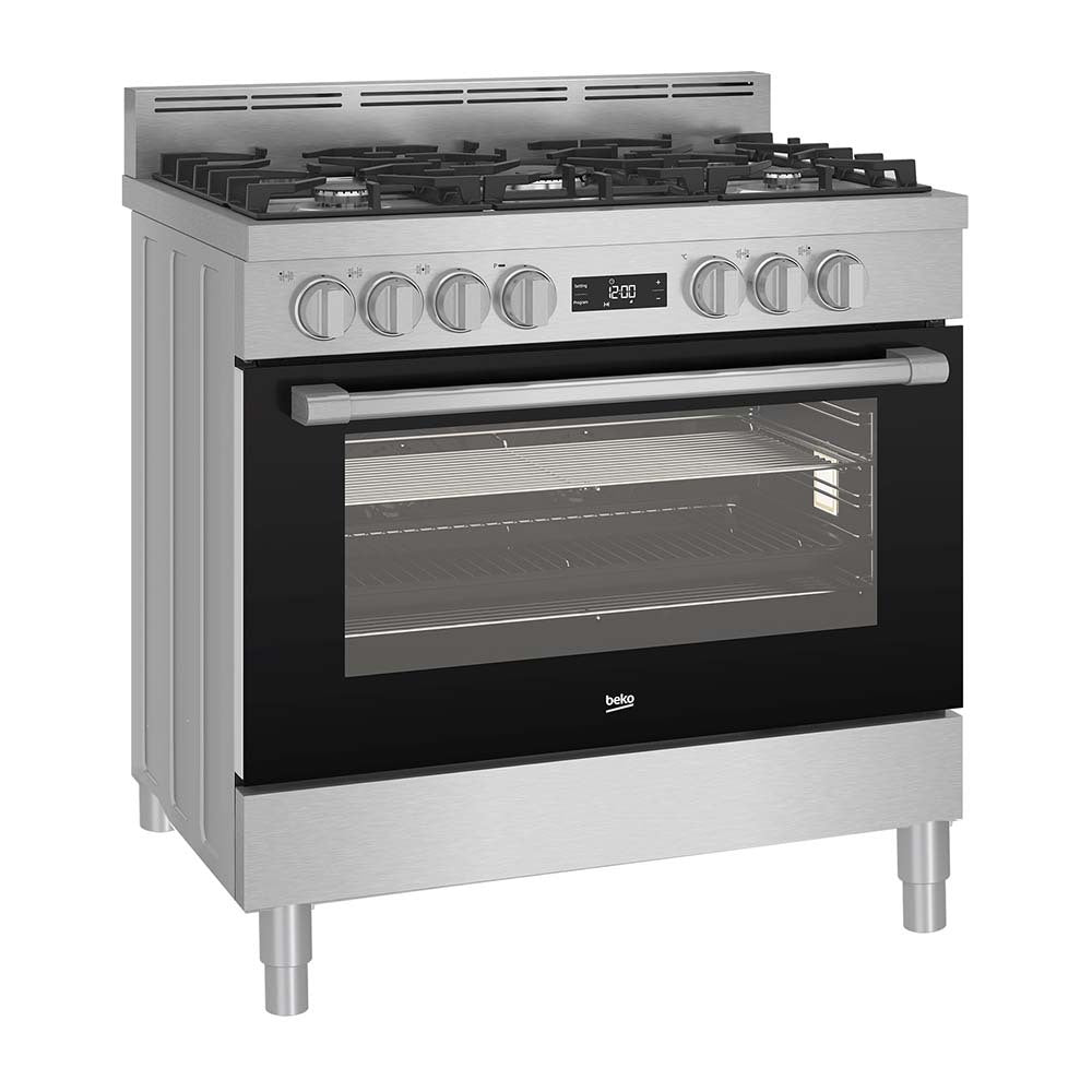 Beko 90cm Freestanding Oven BFC916GMX1, Front right view