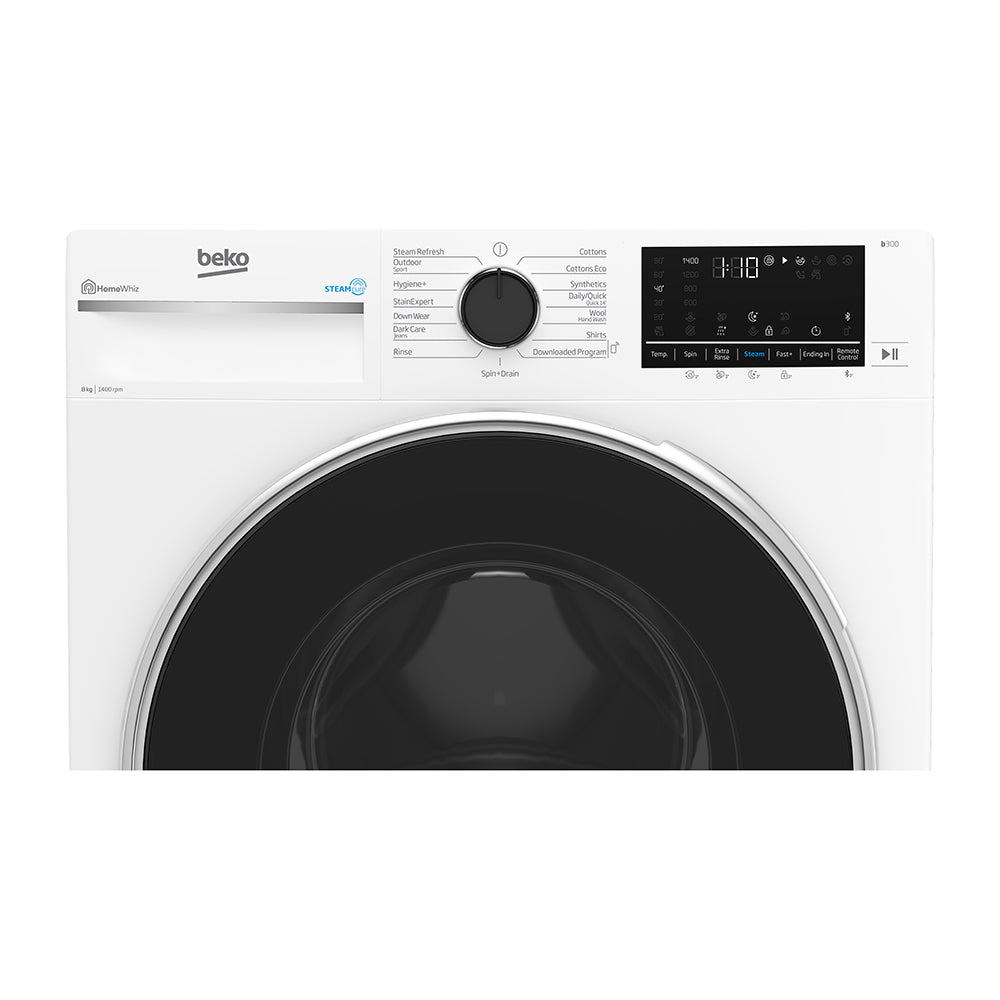 Beko 8kg Front Load Washing Machine with Steam BFLB8020W, Panel perspective view