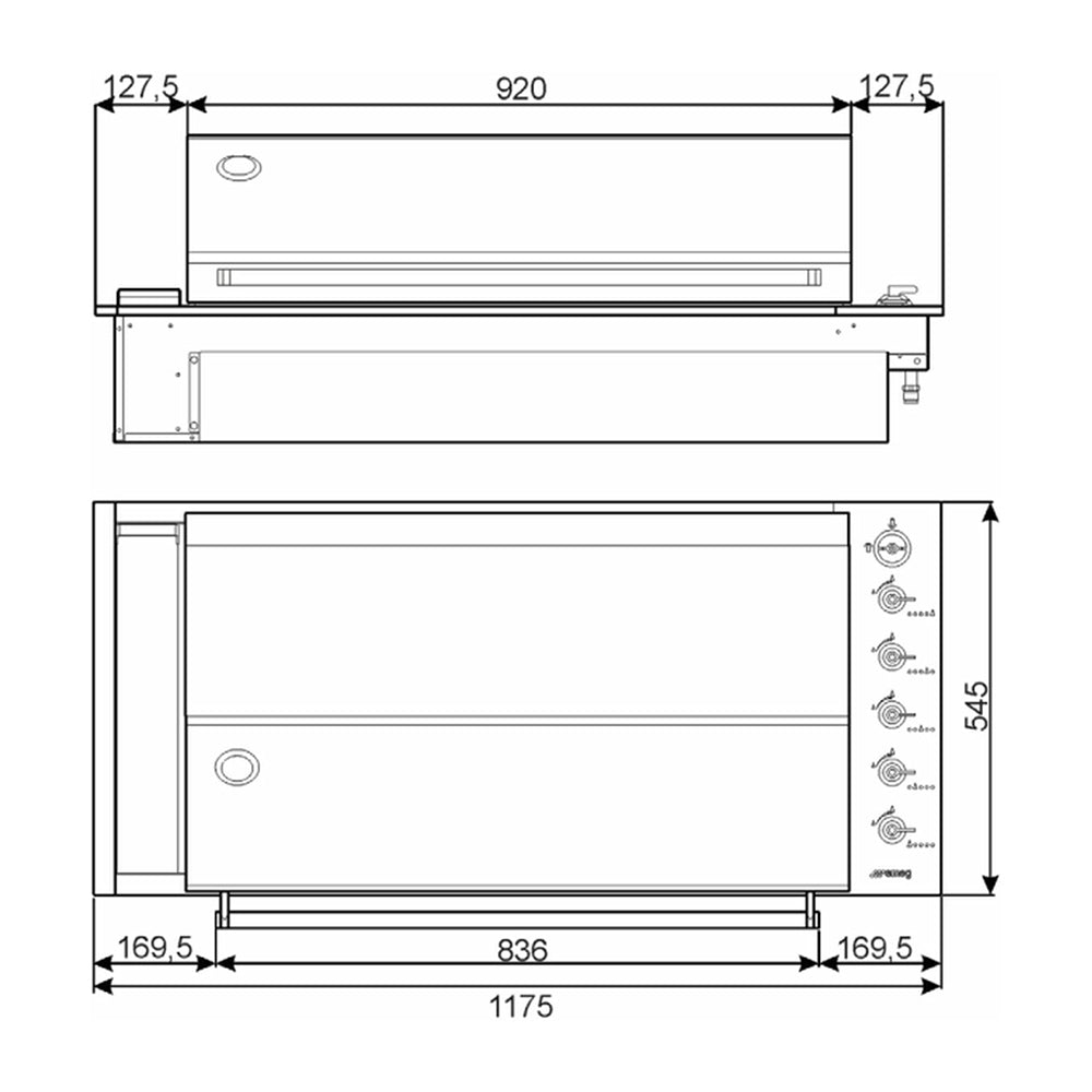 Smeg BQI1205HAU Stainless Steel Built-In Barbecue, Dimensions