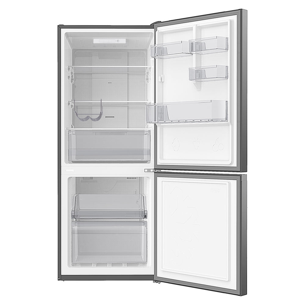 CHiQ CBM280NB3 283L Black Bottom Mount Fridge, Front view with both doors open