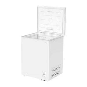 CHiQ CCF142DW 142L Hybrid Chest Freezer White, Front left view with open top