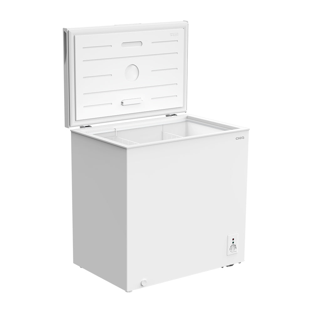 CHiQ CCF199DW 199L Hybrid Chest Freezer White, Front right view with open top