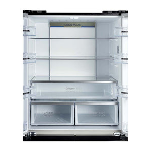 CHiQ CFD501NB 502L French Door Fridge Black, Glass shelf and vegetable crisper drawer view