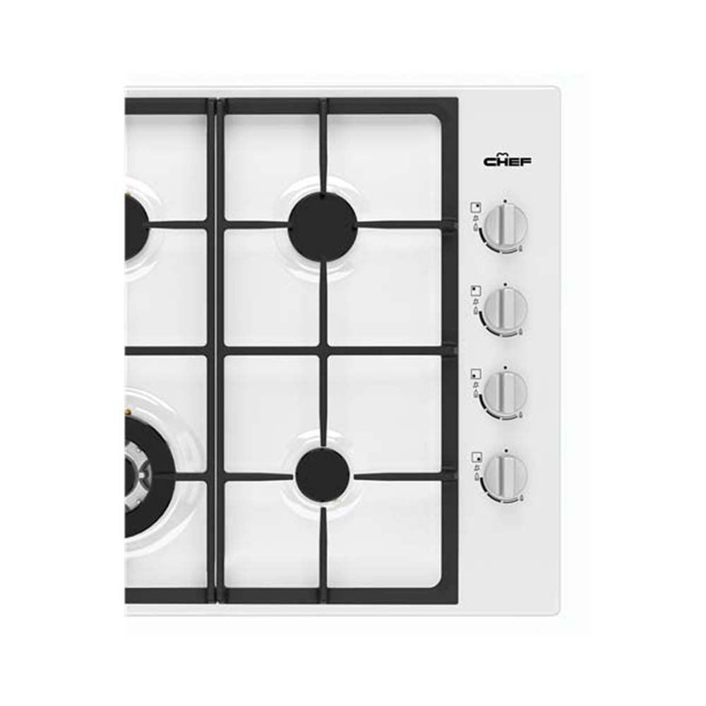 Chef 60cm 4 Burner Gas Cooktop White CHG644WC, Control panel view