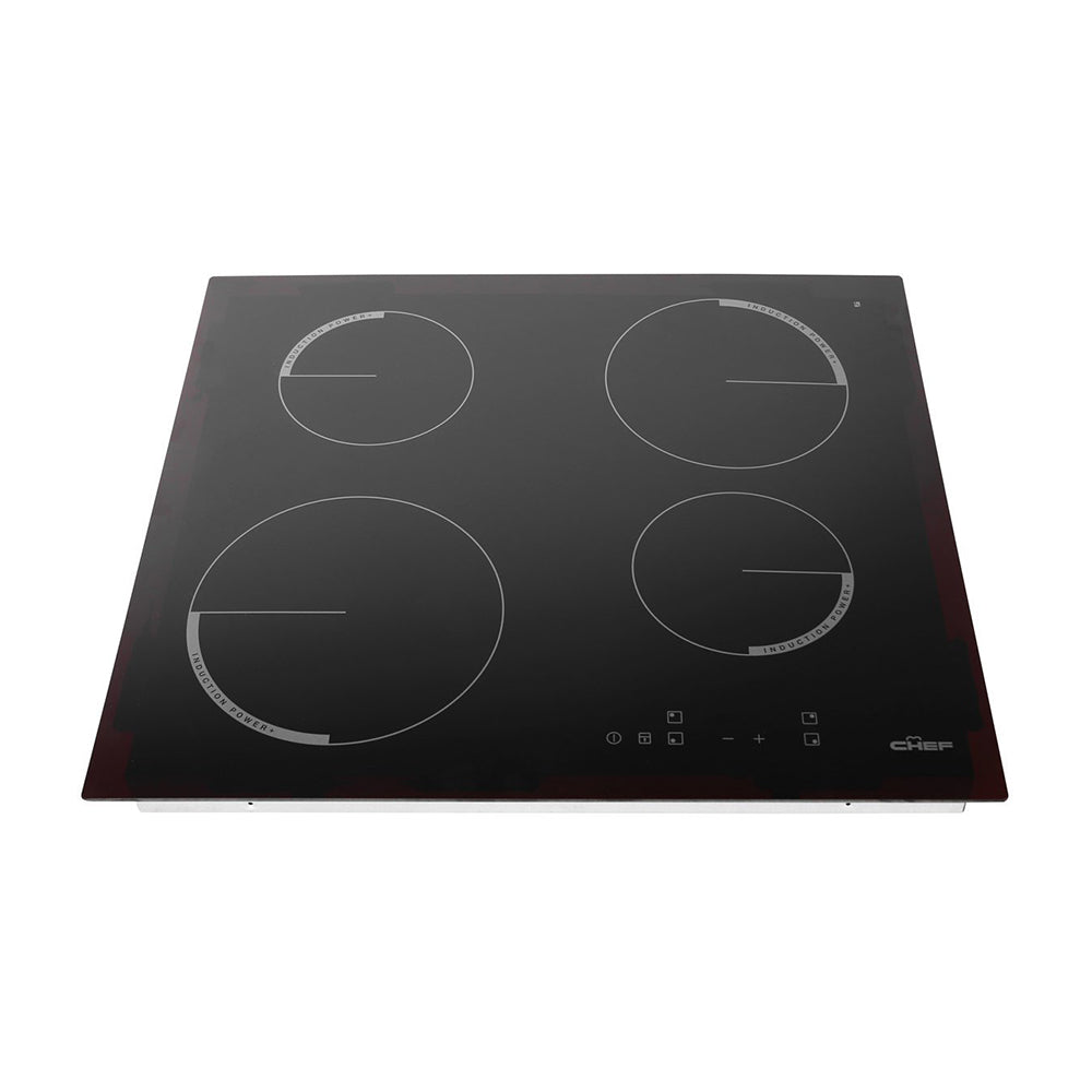 Chef CHI643BA 60cm Black Boosted Induction Cooktop, Front top view