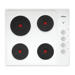 Chef 60cm 4 Zone Electric Solid Cooktop White CHS642WB, Top view