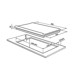 Smeg CIR597X5 90cm Gas Top Mount Cooktop, Top view, Dimensions