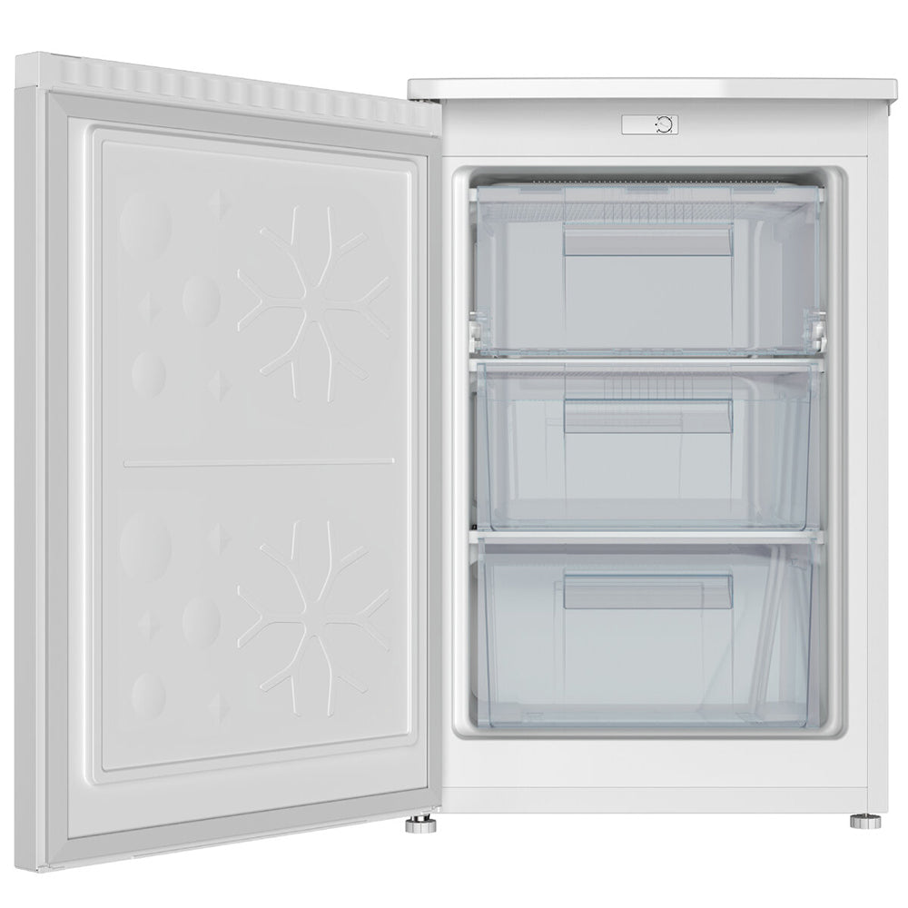 CHIQ CSF085DW 85L Upright Freezer White, Front view with door open