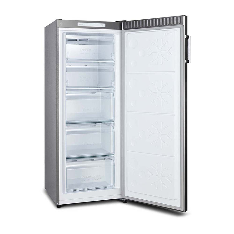 CHiQ 166L Upright Freezer White CSF165NSS, Front right view with door open