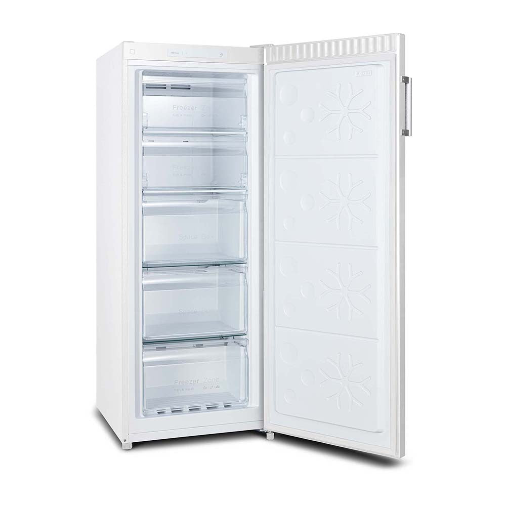 CHiQ 166L Upright Freezer White CSF166NW, Front right view with door open