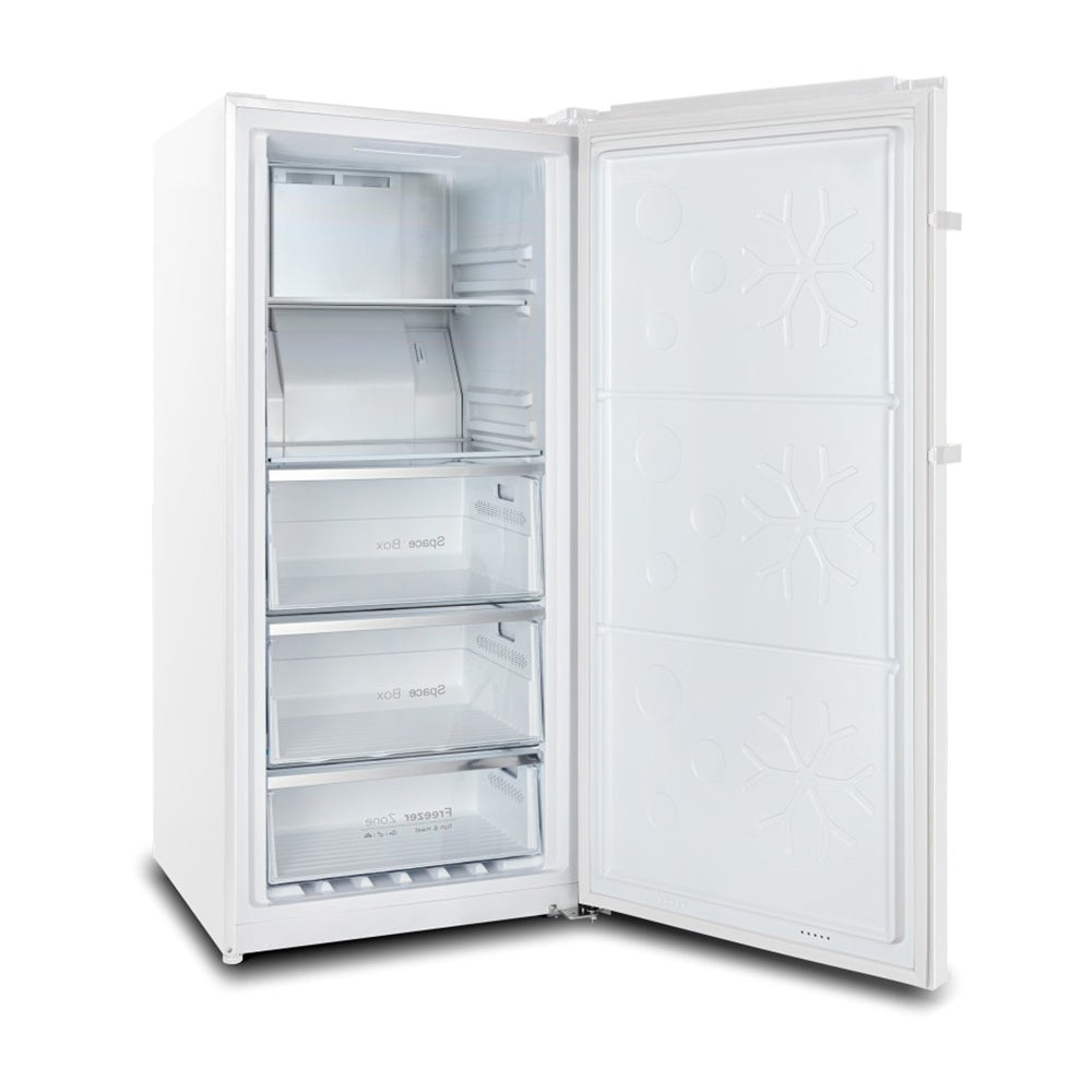 CHiQ 311L Hybrid Fridge Freezer White CSH311NWR, Front right view with door open