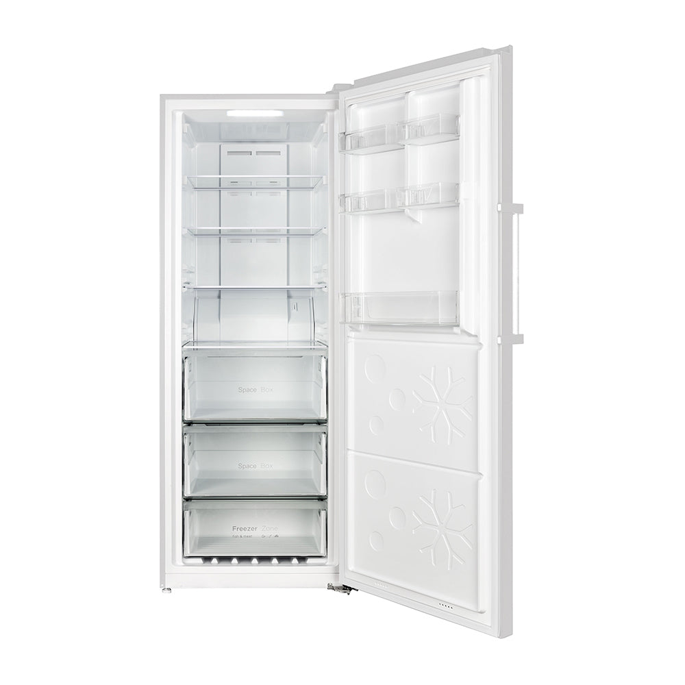 CHiQ 380L Hybrid Fridge Freezer White CSH380NWR2, Front view with door open