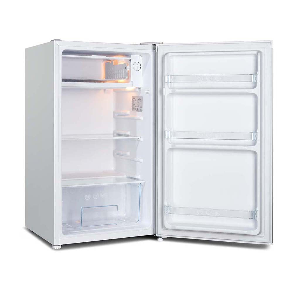 CHiQ CSR090DW 90L Bar Fridge White, Front right view with door open