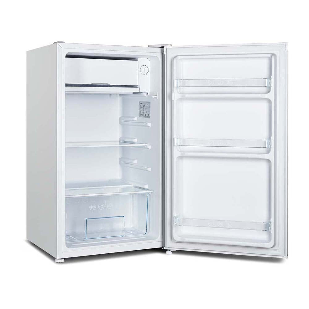 CHiQ CSR090DW 90L Bar Fridge White, Front right view with door open