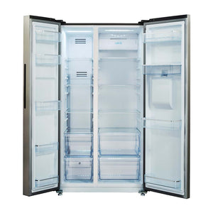 CHiQ 559L Side By Side Fridge Stainless Steel CSS557NSD, Front view with doors open