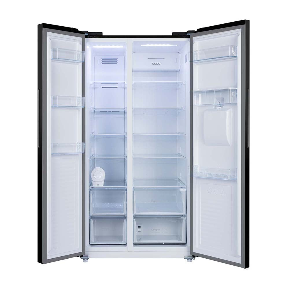 CHiQ 622L Side By Side Fridge Black CSS617NBD, Front view with doors open