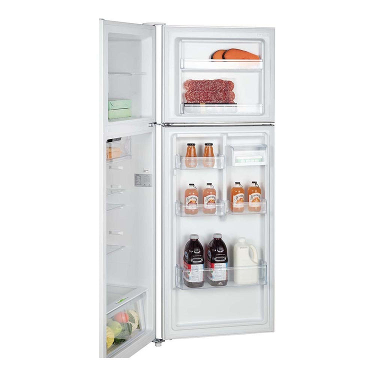 CHiQ 348L Top Mount Fridge White CTM348NW5E, Door shelf view full of bottles and jars