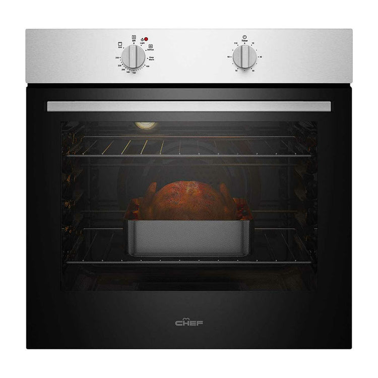 Chef 60cm 80L 3 Function Electric Built-In Oven Stainless Steel CVE612SB, Front view 2