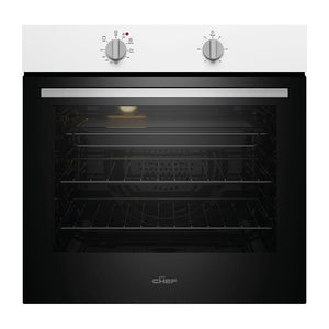 Chef 60cm 80L 3 Function Electric Built-In Oven White CVE612WB, Front view