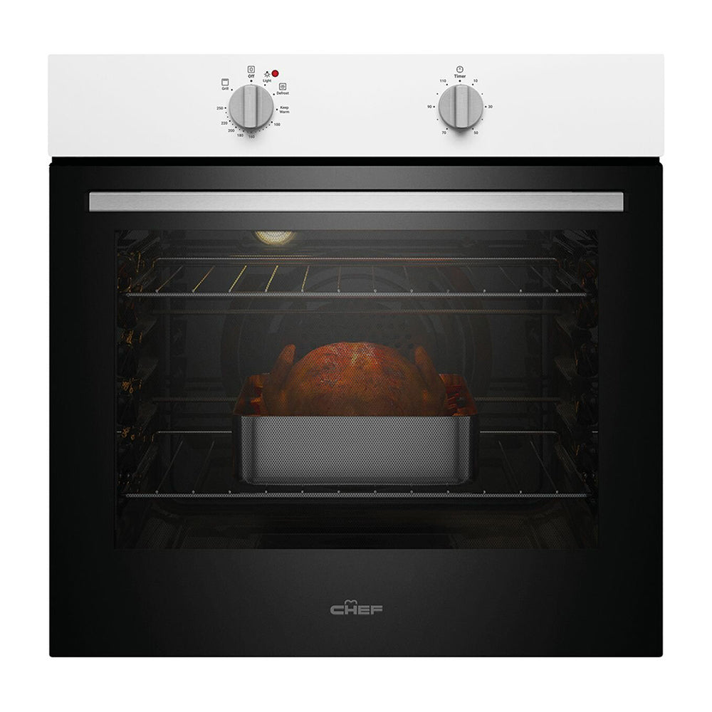 Chef 60cm 80L 3 Function Electric Built-In Oven White CVE612WB, Front view 2