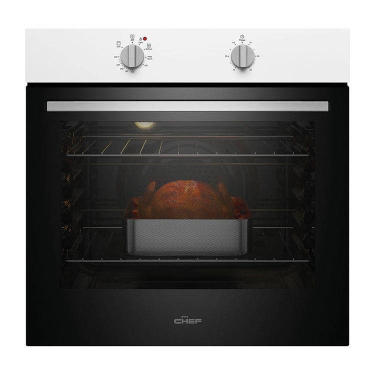 Chef 60cm 80L 3 Function Electric Built-In Oven White CVE612WB, Front view 2