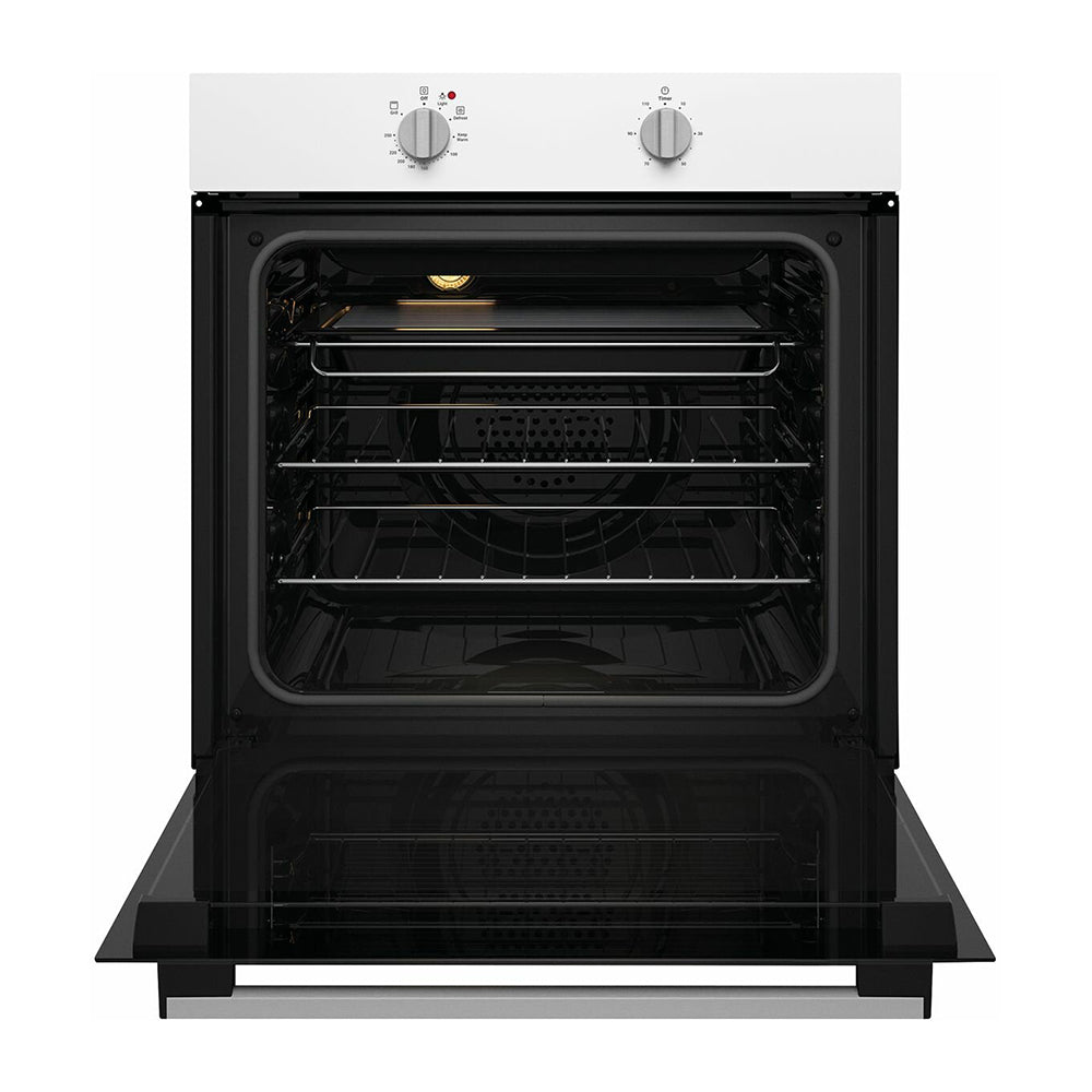 Chef 60cm 80L 3 Function Electric Built-In Oven White CVE612WB, Front view with open door