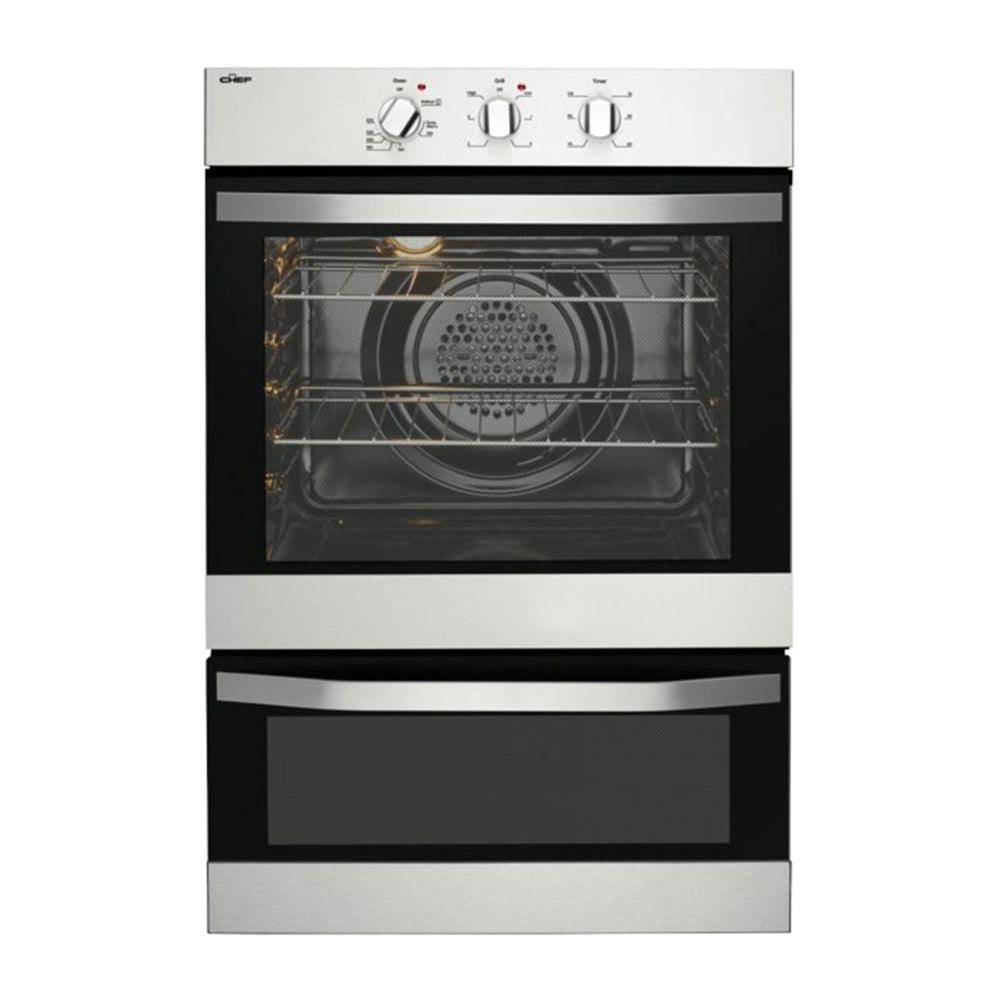 Chef CVE662SA 60cm Electric Built-In Double Oven, Front view