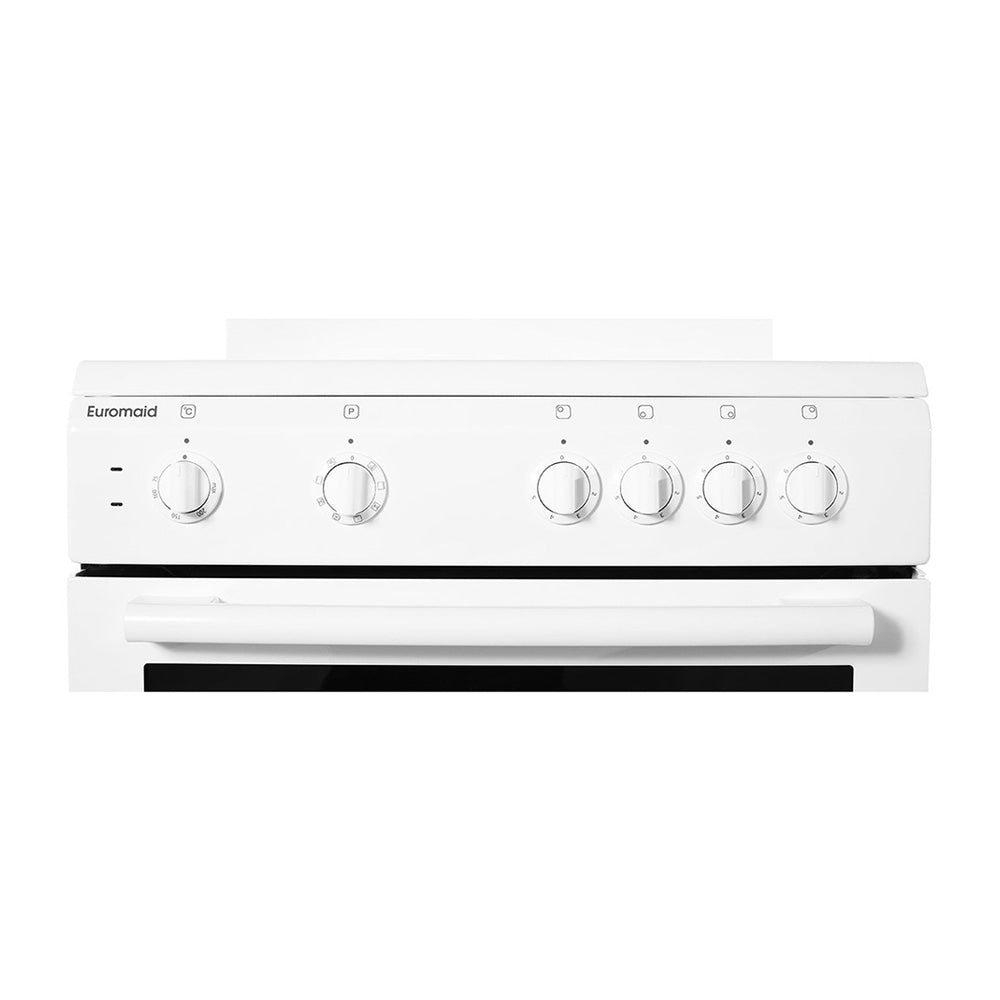 Euromaid CW60 60cm White Electric Oven + Ceramic Cooktop, Control panel view