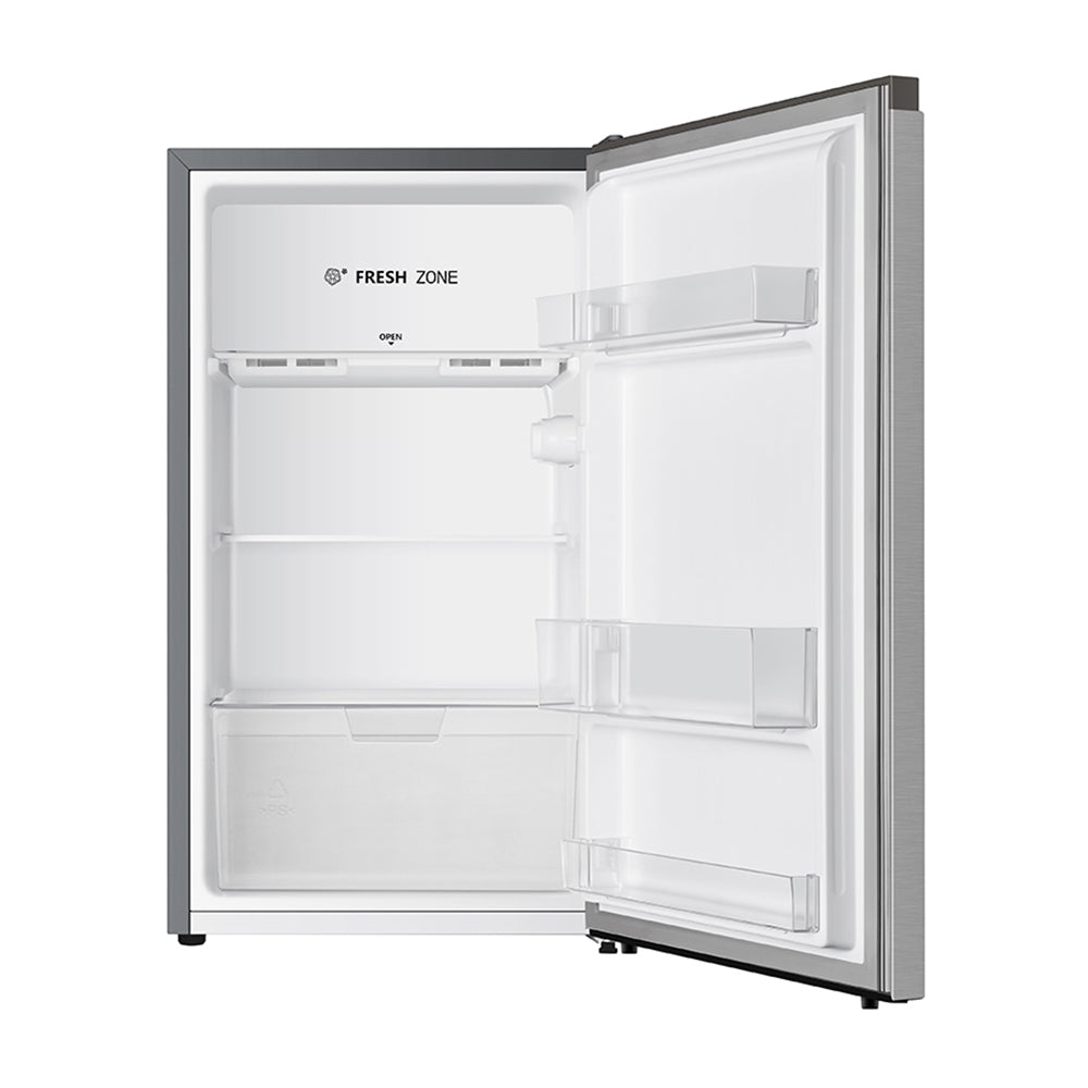 Hisense 125L Bar Fridge Silver HRBF125S, Front view with door open