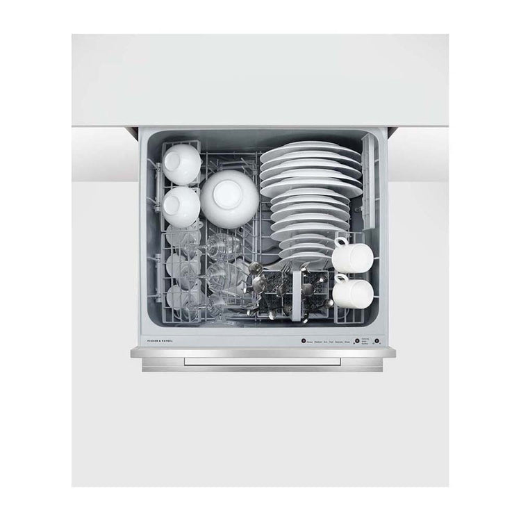 Fisher & Paykel DD60SDFTX9 Single DishDrawer Dishwasher, Front door open with cutleries