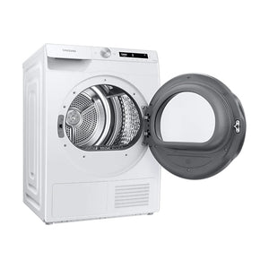 Samsung 8kg Smart AI Heat Pump Dryer DV80T5420AW, Front right view with door open