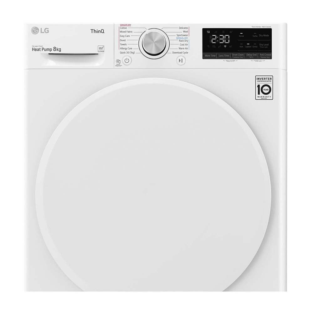 LG DVH4508W 8kg Heat Pump Dryer, Front panel view