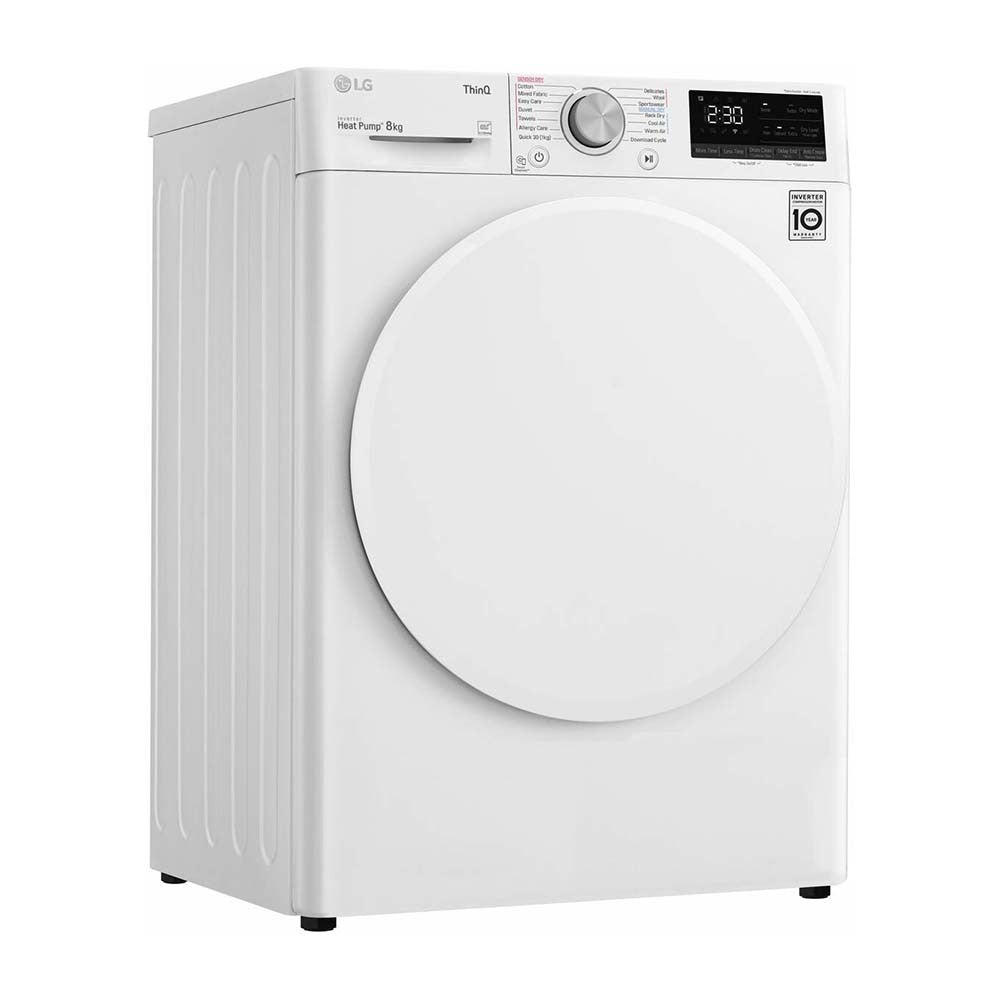 LG DVH4508W 8kg Heat Pump Dryer, Front right view