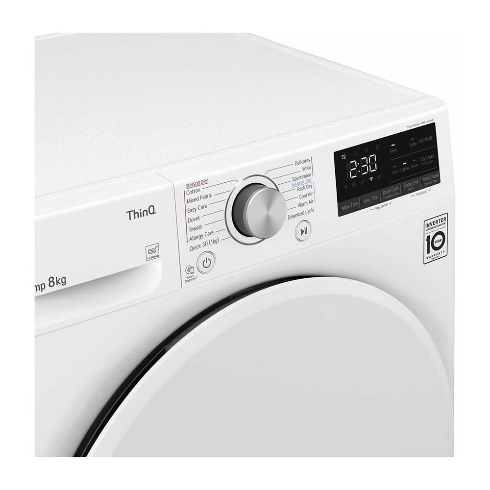 LG DVH4508W 8kg Heat Pump Dryer, Panel perspective view