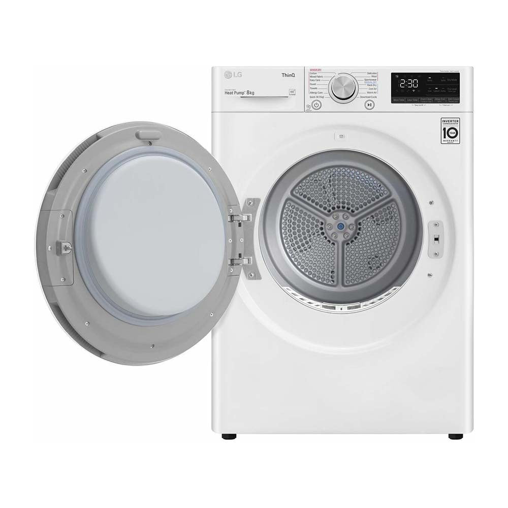 LG DVH4508W 8kg Heat Pump Dryer, Front view with door open