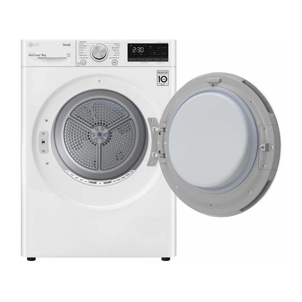 LG DVH4508W 8kg Heat Pump Dryer, Front view with door open 2