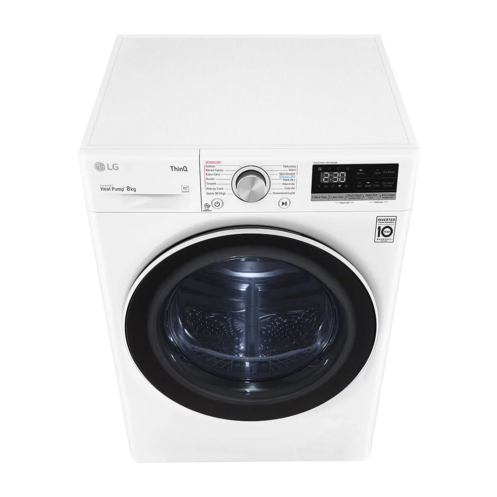 LG 8kg Heat Pump Dryer with Inverter Control DVH5-08W, Top front view