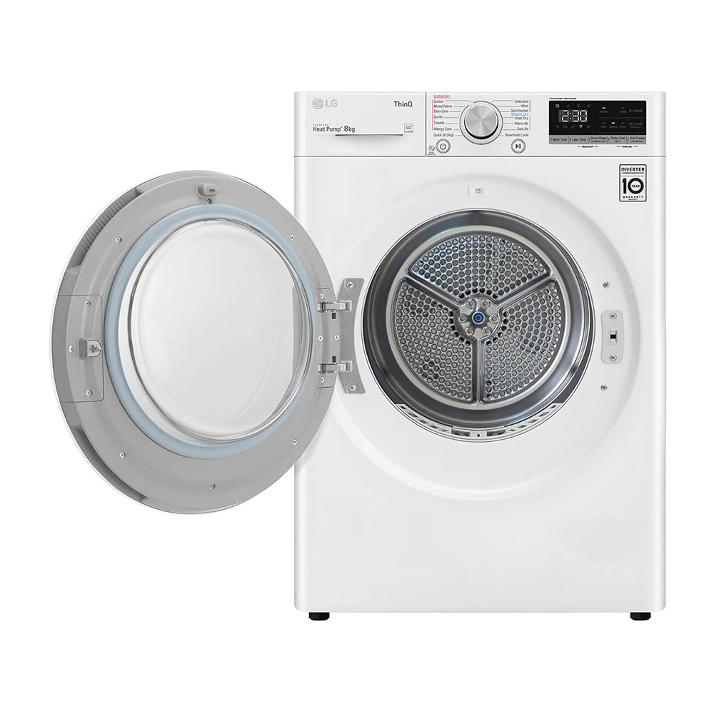 LG 8kg Heat Pump Dryer with Inverter Control DVH5-08W, Front view with door open