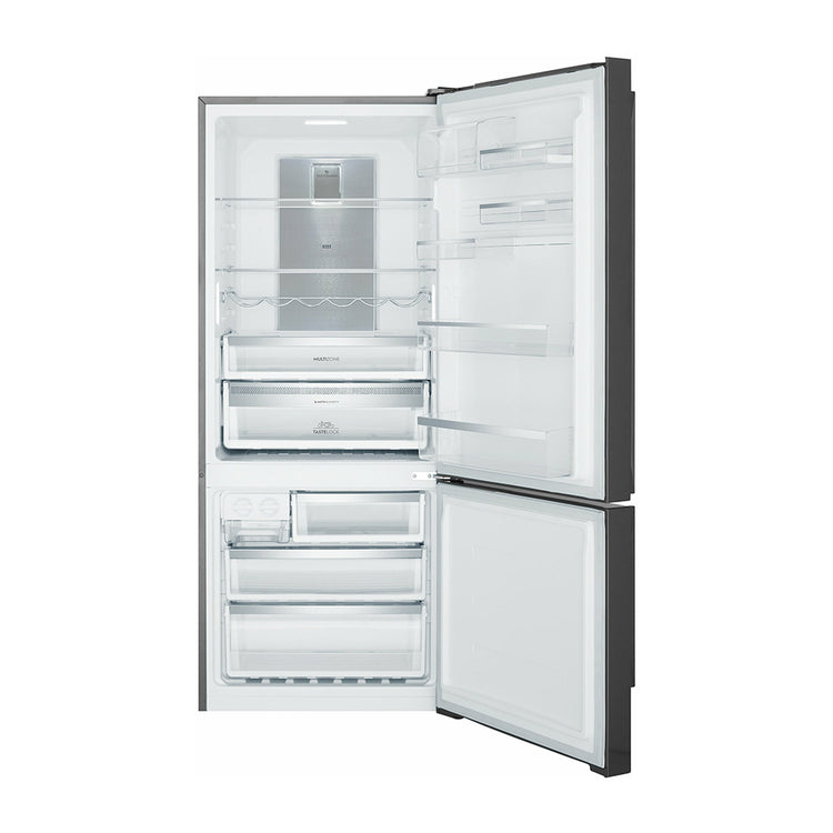 Electrolux EBE5307BCR 496L Dark Stainless Steel Bottom Mount Refrigerator, Front view with doors open