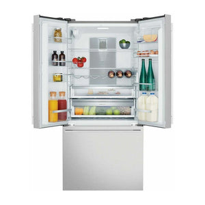 Electrolux EHE5267SC 491L French Door Fridge Stainless Steel, Top open, full of food items, and bottles