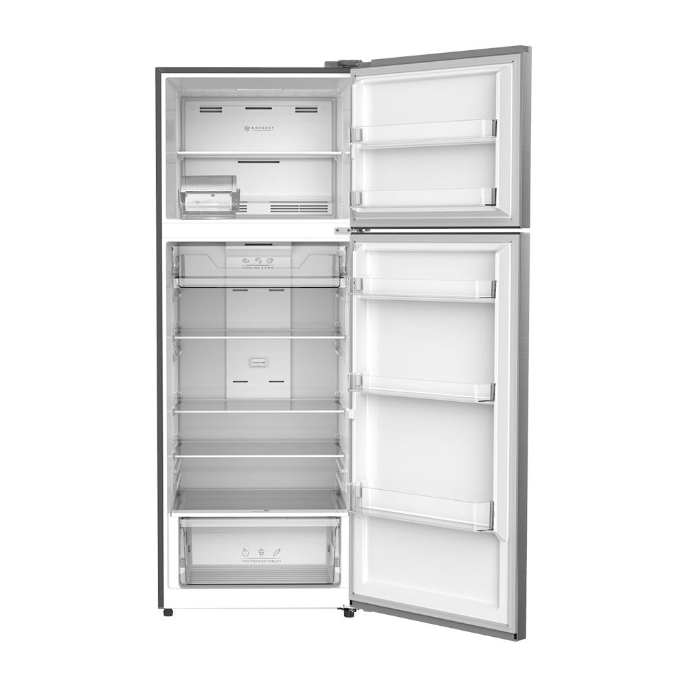 Esatto 413L Top Mount Stainless Steel ETM413X, Front view with all doors open