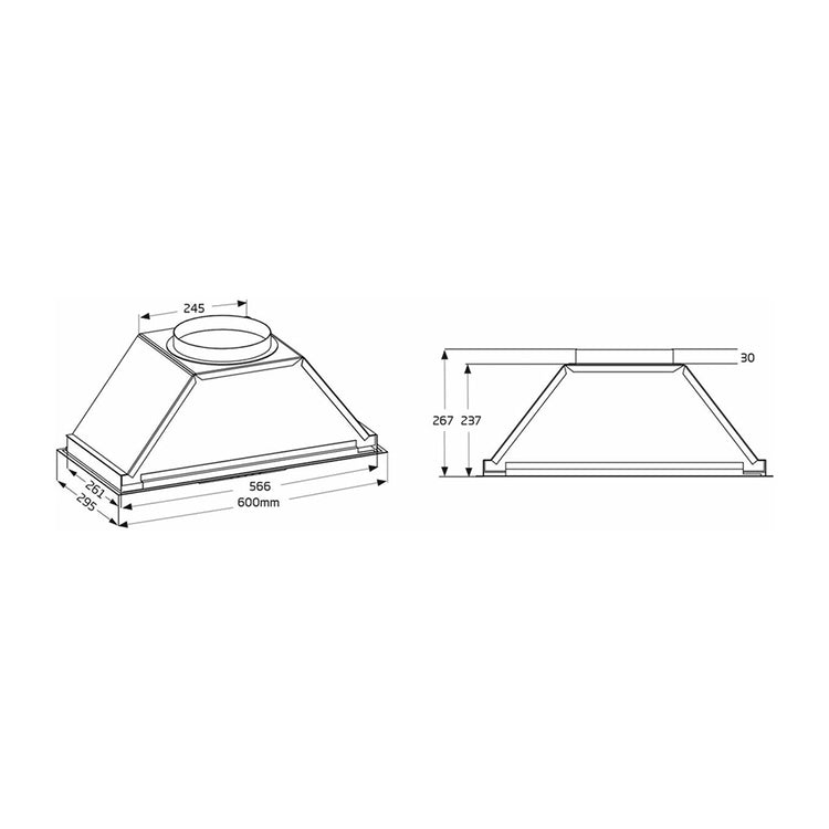 Schweigen EV6UCQST 60cm Silent Undermount Rangehood, Dimensions