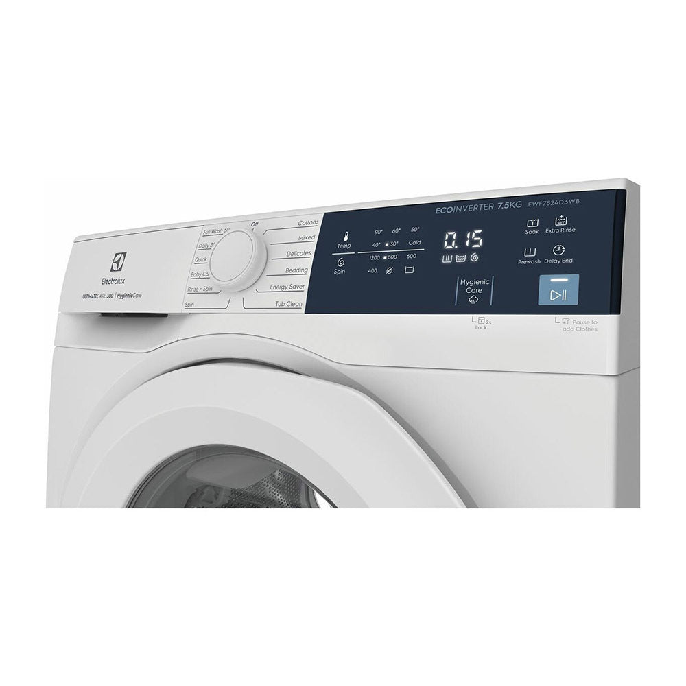 Electrolux 7.5kg Front Load Washing Machine EWF7524D3WB, Panel perspective view