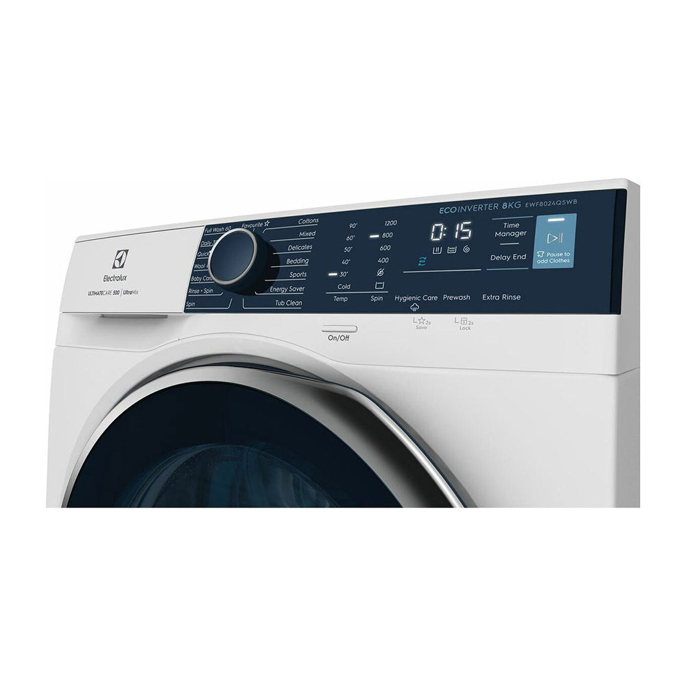 Electrolux 8kg Front Load Washing Machine EWF8024Q5WB, Panel perspective view