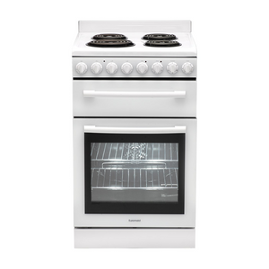 Euromaid White Electric Oven with Coil Cooktop F54RW, Front top view