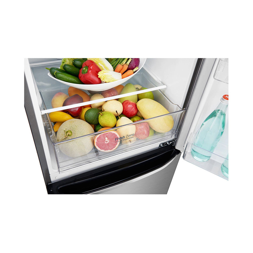 LG 310L Bottom Mount Fridge GB-310RPL, Glass shelf and vegetable crisper drawer view 